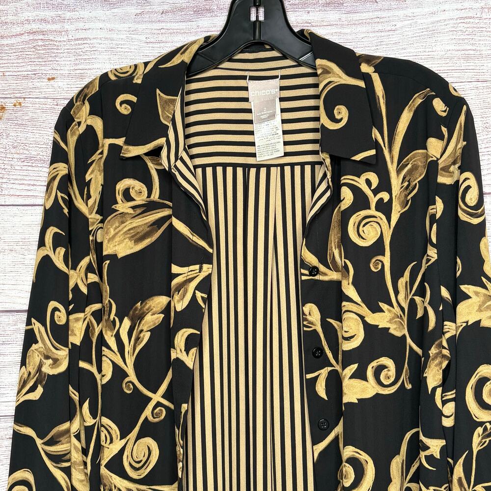 Chico's Black & Gold Reversible Button Up Timeless Classic Shirt Size 2 Large - Picture 3 of 15
